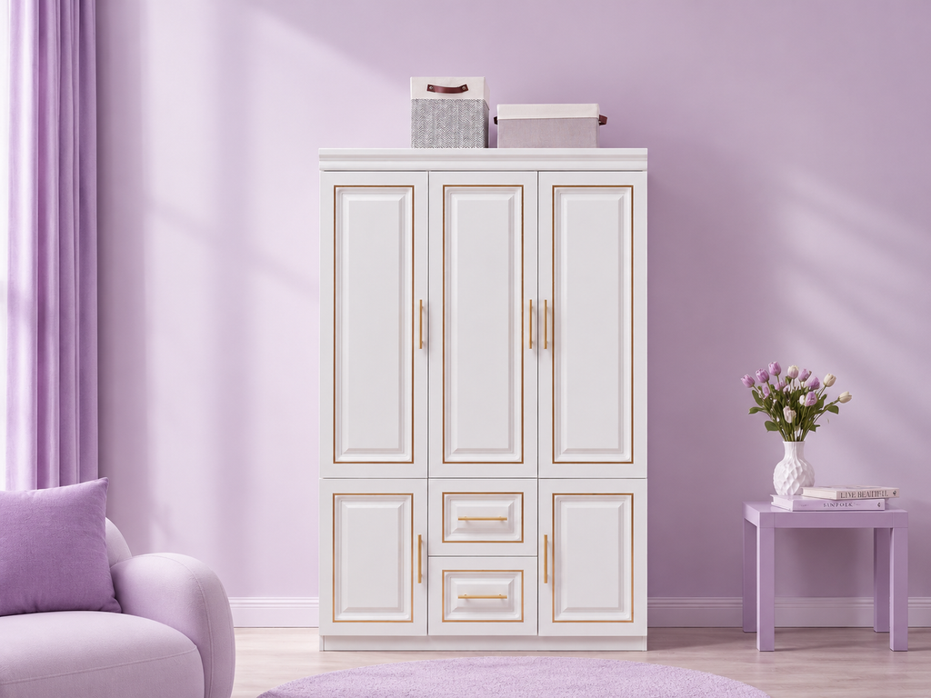 YG-5 White Armoire Wardrobe, 74" H, 3 Doors &amp; 2 Drawers