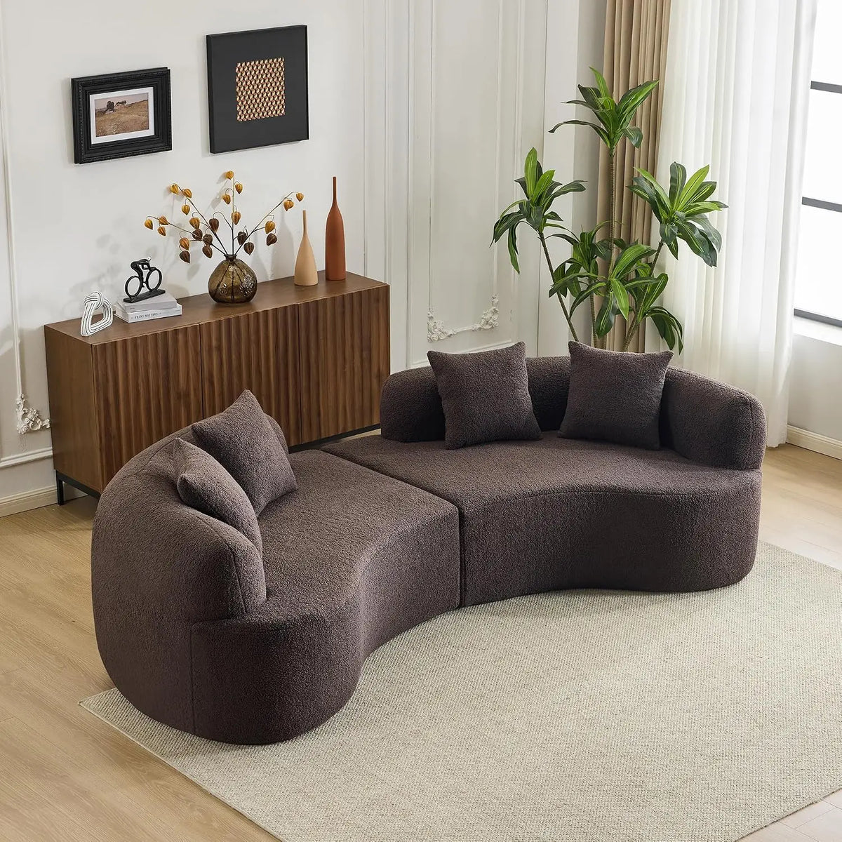 Modern Curved Oversized Sectional Sofa, Minimalist Modular Cloud Couch with 4 Throw Pillows, Luxury 4-Seater, Custom