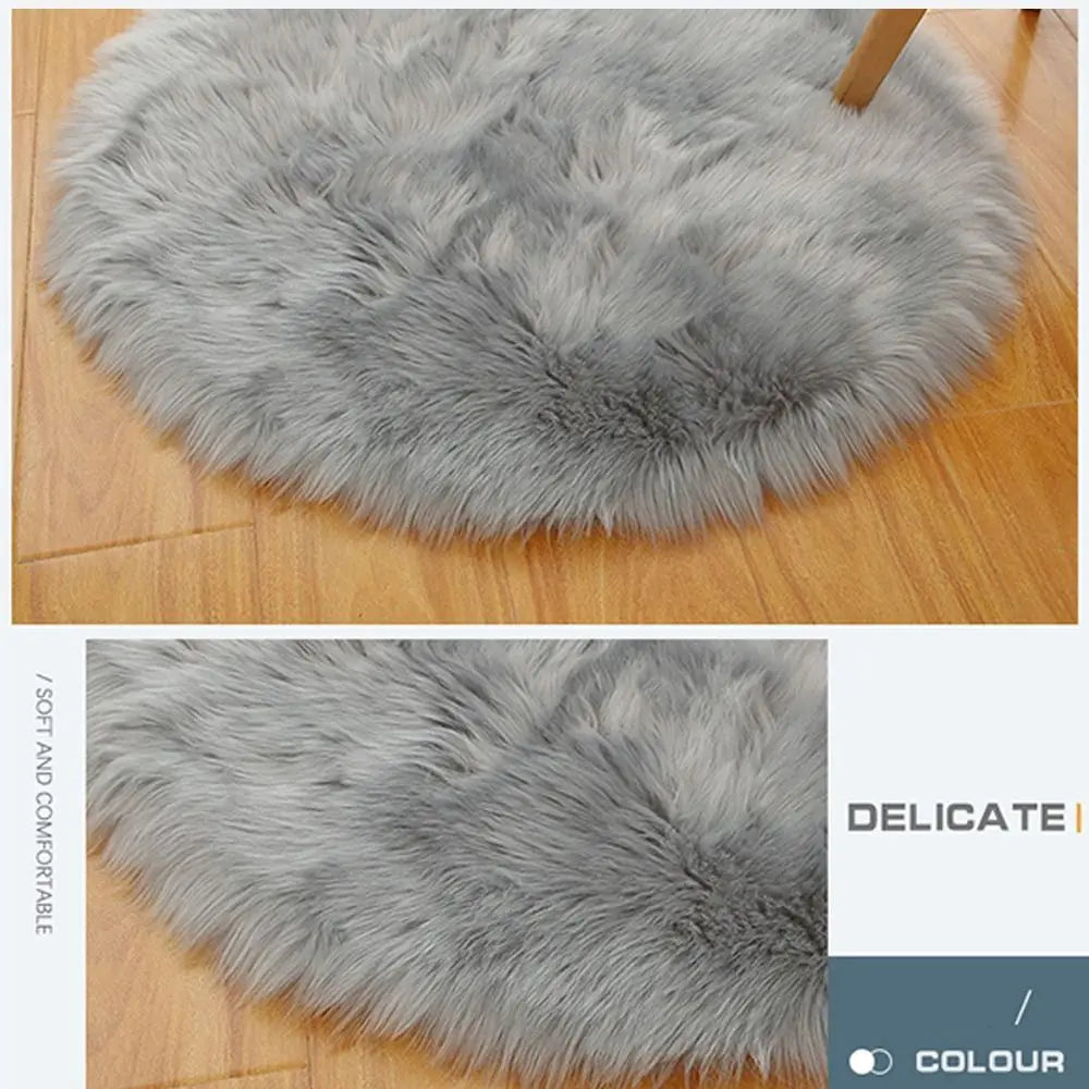 Soft 30/50/70cm Round Carpet Round Long Bedside Rug Fur Artificial Wool Chair Mat Bedroom