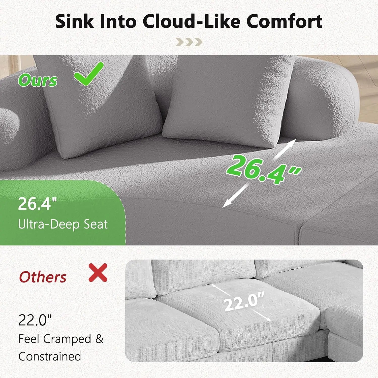 Modern Curved Oversized Sectional Sofa, Minimalist Modular Cloud Couch with 4 Throw Pillows, Luxury 4-Seater, Custom
