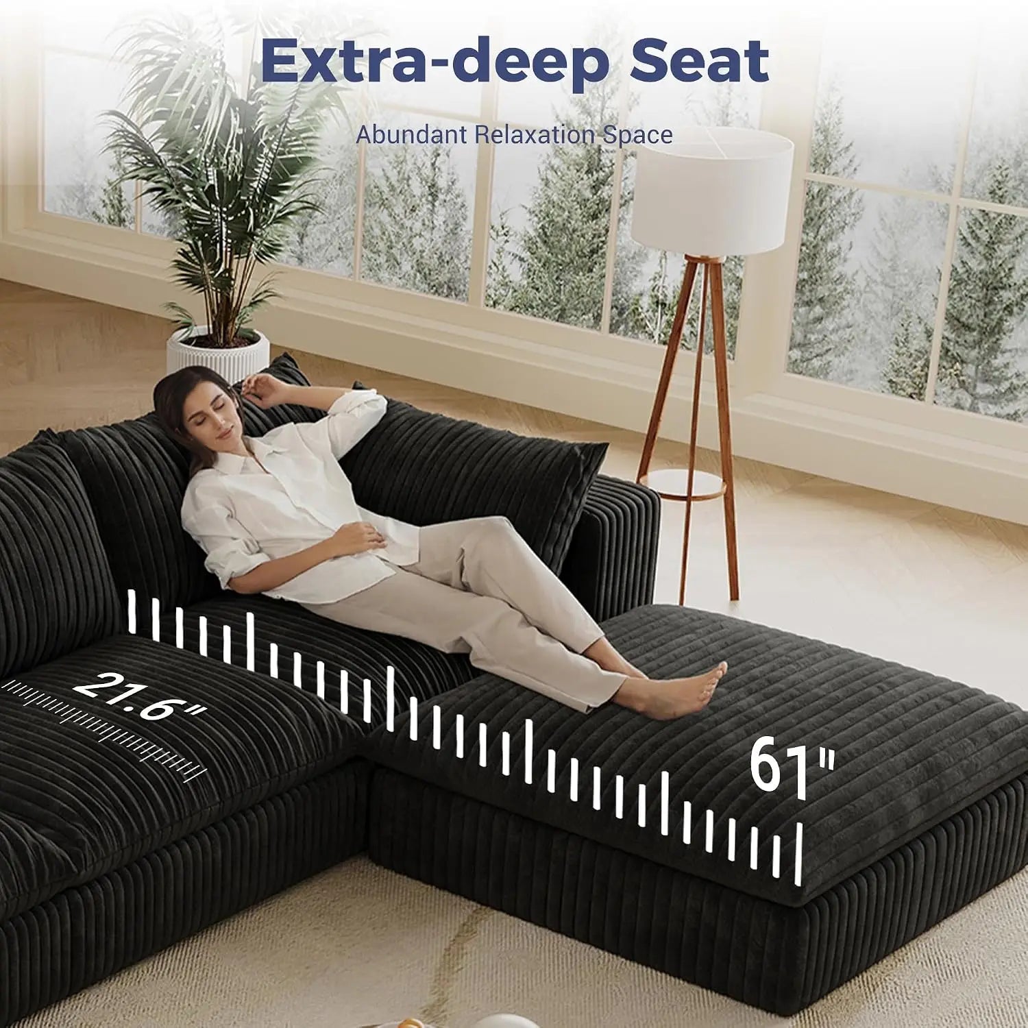 157.6" Oversized L Shaped Modular Boneless Sofa with Ottoman, Cloud Sectional Couches for Living Room, Deep Seat, Custom