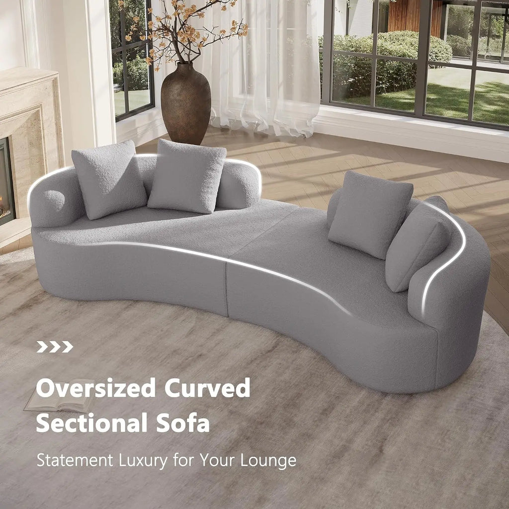 Modern Curved Oversized Sectional Sofa, Minimalist Modular Cloud Couch with 4 Throw Pillows, Luxury 4-Seater, Custom