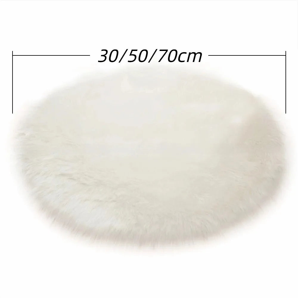 Soft 30/50/70cm Round Carpet Round Long Bedside Rug Fur Artificial Wool Chair Mat Bedroom