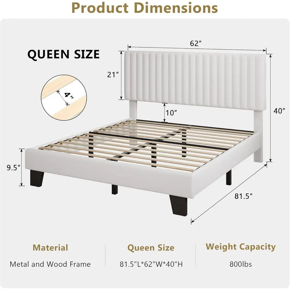 iPormis Queen Size Bed Frame, Upholstered Platform Bed with Vertical Velvet Headboard, Wide Bed Legs and Strong Wood Slats Suppo