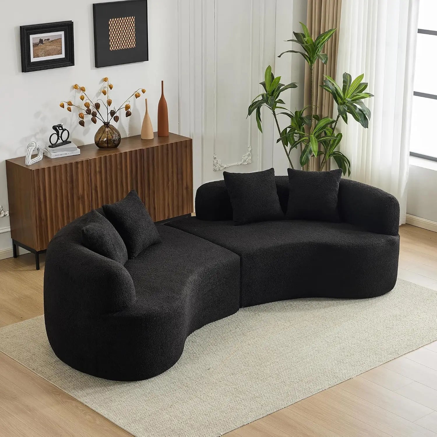 Modern Curved Oversized Sectional Sofa, Minimalist Modular Cloud Couch with 4 Throw Pillows, Luxury 4-Seater, Custom