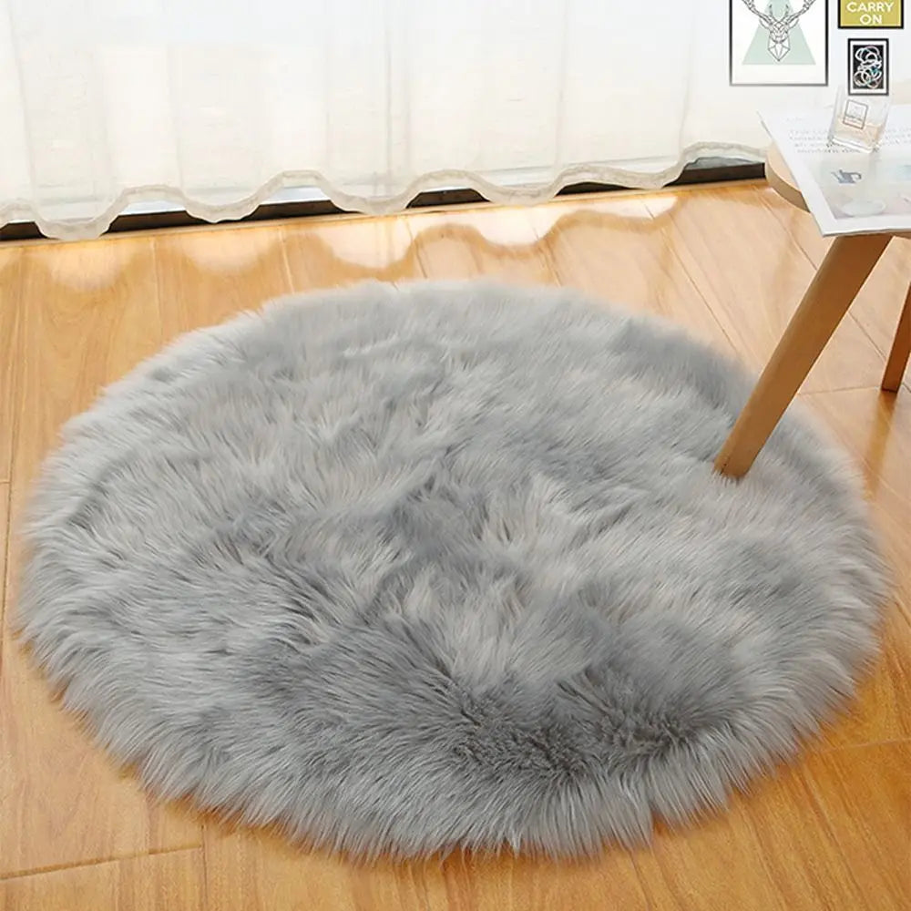 Soft 30/50/70cm Round Carpet Round Long Bedside Rug Fur Artificial Wool Chair Mat Bedroom