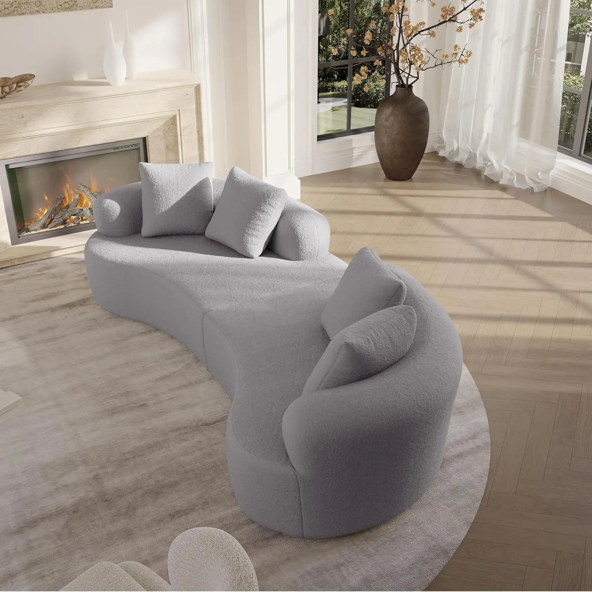 Modern Curved Oversized Sectional Sofa, Minimalist Modular Cloud Couch with 4 Throw Pillows, Luxury 4-Seater, Custom