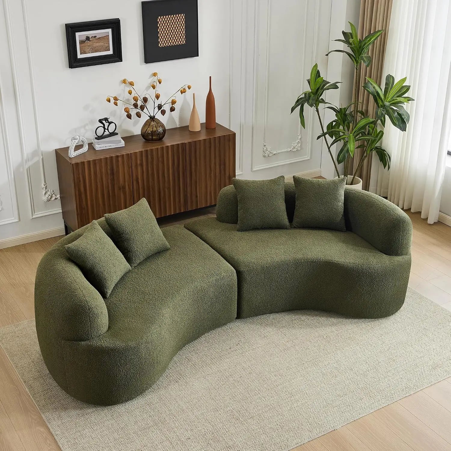 Modern Curved Oversized Sectional Sofa, Minimalist Modular Cloud Couch with 4 Throw Pillows, Luxury 4-Seater, Custom