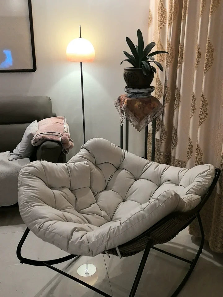 PE Rattan Weave Rocking Chair Lie Down or Sleep Lunch Break Chair Living Room Balcony Chaise Longue Adult Kid Recliner Lazy Sofa