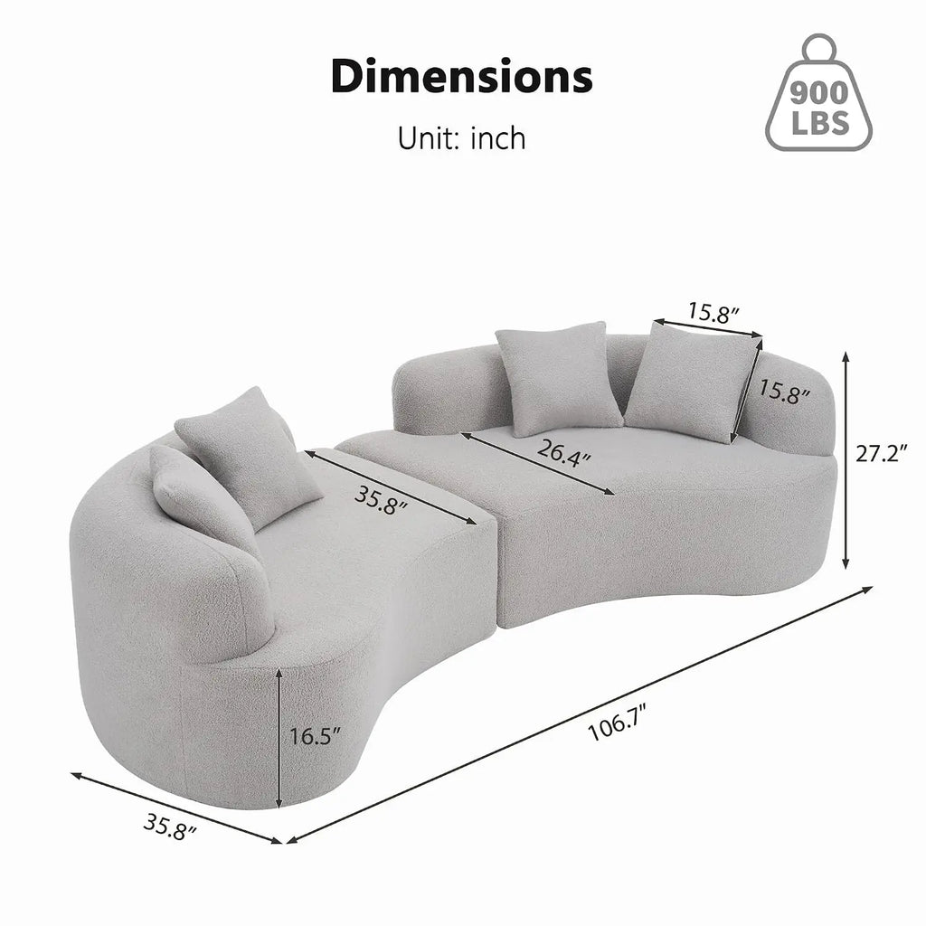 Modern Curved Oversized Sectional Sofa, Minimalist Modular Cloud Couch with 4 Throw Pillows, Luxury 4-Seater, Custom