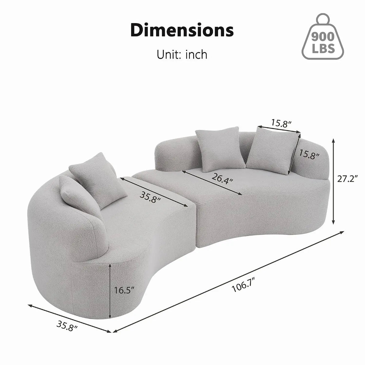 Modern Curved Oversized Sectional Sofa, Minimalist Modular Cloud Couch with 4 Throw Pillows, Luxury 4-Seater, Custom