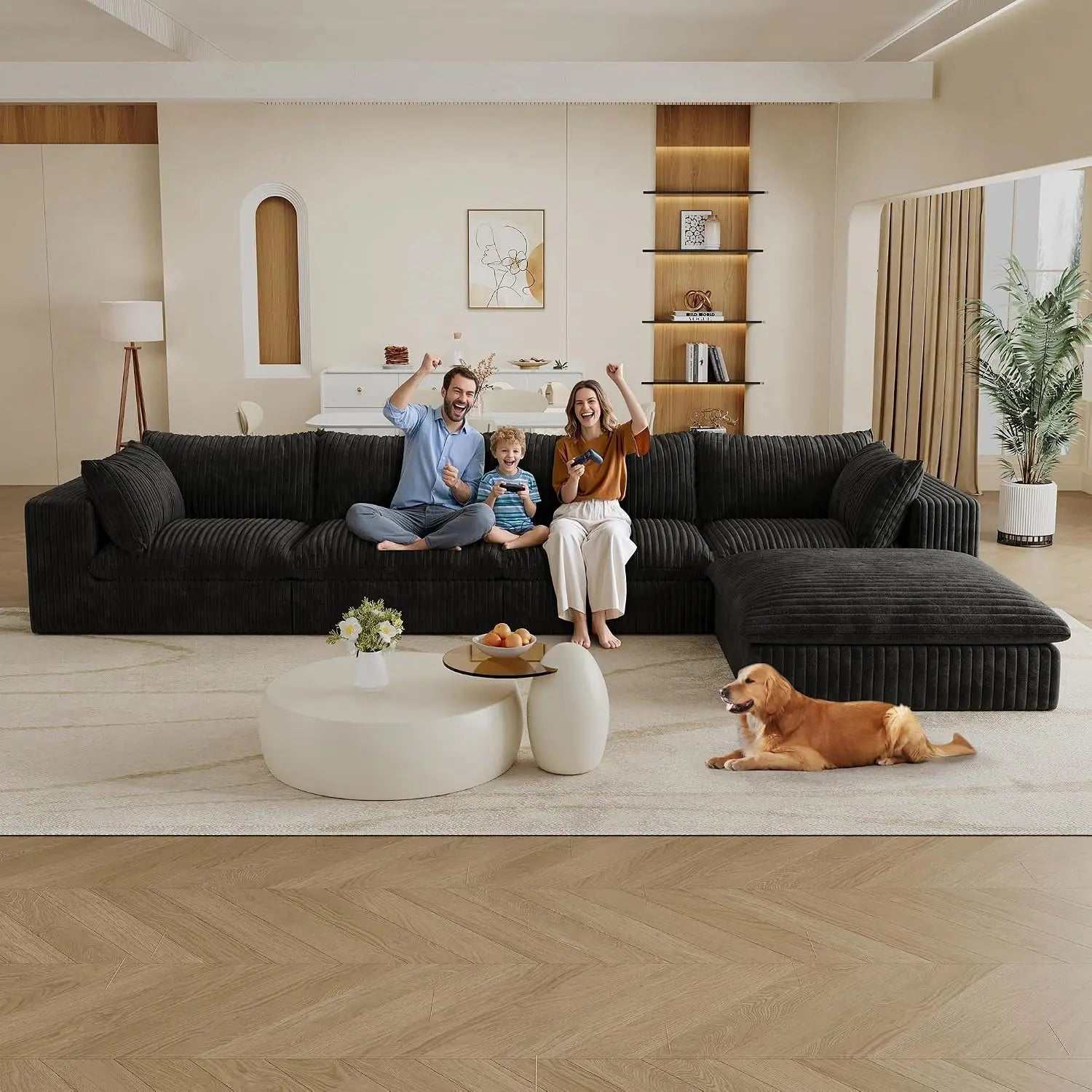 157.6" Oversized L Shaped Modular Boneless Sofa with Ottoman, Cloud Sectional Couches for Living Room, Deep Seat, Custom