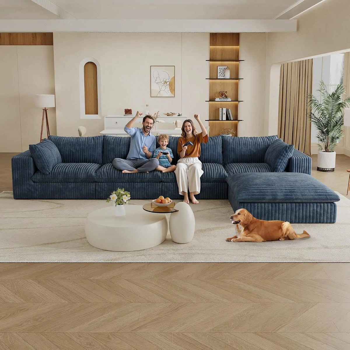 157.6" Oversized L Shaped Modular Boneless Sofa with Ottoman, Cloud Sectional Couches for Living Room, Deep Seat, Custom