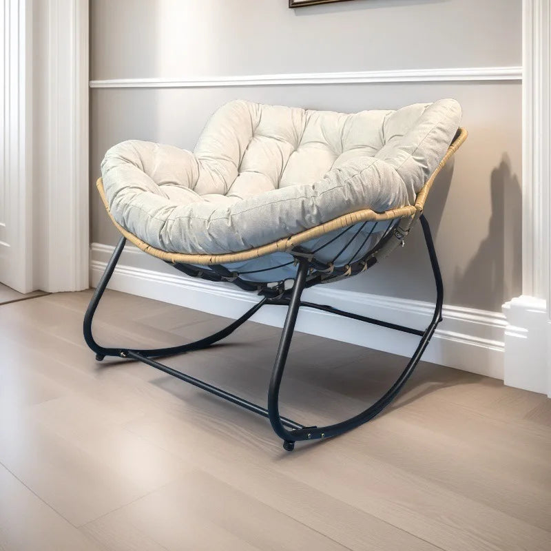 PE Rattan Weave Rocking Chair Lie Down or Sleep Lunch Break Chair Living Room Balcony Chaise Longue Adult Kid Recliner Lazy Sofa